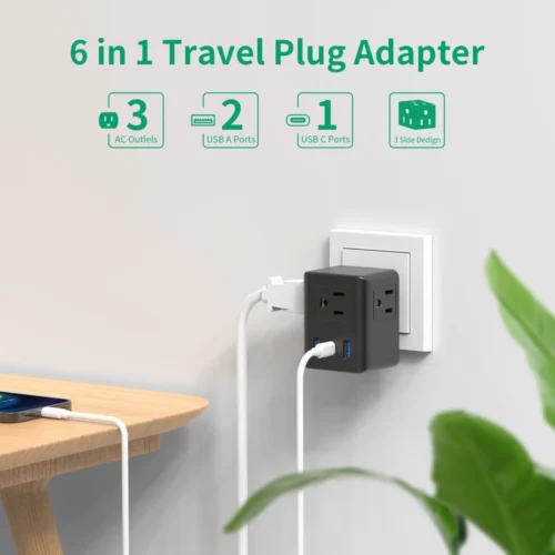 Multi-Plug Socket Extender - USB Wall Charger with 3 USB Ports (1 USB-C), Compact Design, No Surge Protector
