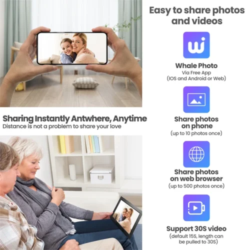 10.1" WiFi Digital Picture Frame, 32GB Storage, 1280x800 HD IPS Touch-Screen, Auto Rotation, Photo Sharing via App - Ideal for Home Décor