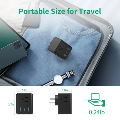 Multi-Plug Socket Extender - USB Wall Charger with 3 USB Ports (1 USB-C), Compact Design, No Surge Protector