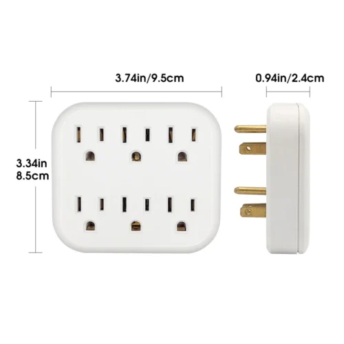 6-Outlet Extender Grounded Wall Adapter with 3-Prong Power Outlet Splitter, 15A/125V/1875W Capacity - Image 2