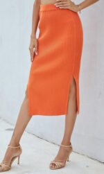 Sleek and Stylish | Solid Color Split Midi Pencil Skirt for Office Chic