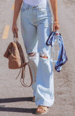 Ripped High-Rise Wide-Leg Jeans