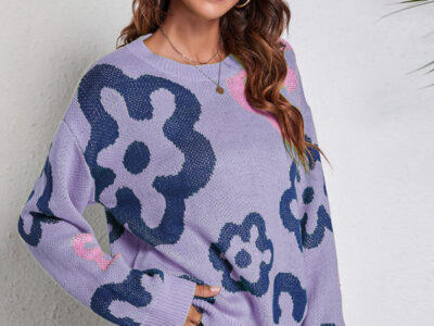 Flower Jacquard Off-Shoulder Knitted Sweater