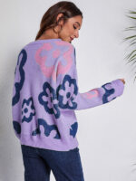 Flower Jacquard Off-Shoulder Knitted Sweater