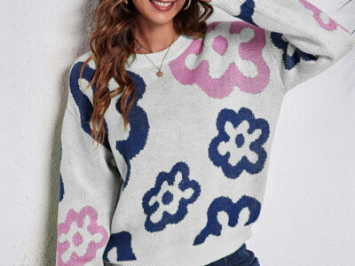 Flower Jacquard Off-Shoulder Knitted Sweater