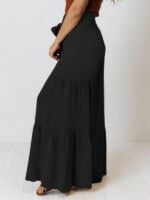 Lace-Up Pleated Wide-Leg Pants with Elastic Waist