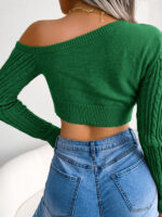 Women’s Sexy Cross V-Neck Twist Long Sleeve Crop Sweater