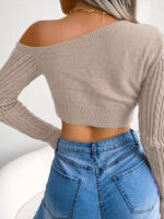 Women’s Sexy Cross V-Neck Twist Long Sleeve Crop Sweater