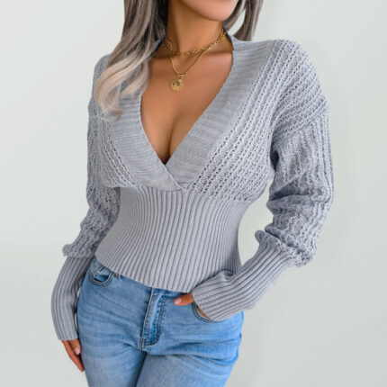 Sexy Hollow V-Neck Bat Sleeve Pullover Sweater