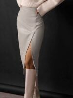 Trendy High Waist PU Leather Skirt with Stylish Slit