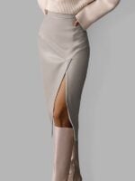 Trendy High Waist PU Leather Skirt with Stylish Slit