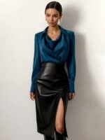 Trendy High Waist PU Leather Skirt with Stylish Slit