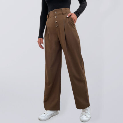 Effortlessly Stylish Button-Up Wide-Leg Trousers for Commuting and Everyday Wear