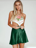 Solid Color Satin Wrap Mini Skirt