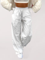 Versatile Solid Color Cargo Pants with Multiple Pockets and Waist Tie