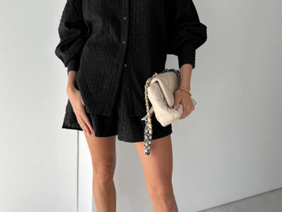 Sophisticated Jacquard Set / Puff Sleeve Top and Casual Shorts