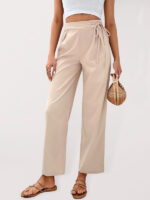 Chic Elegance High-Waisted Solid-Color Tie-Up Straight-Leg Pants