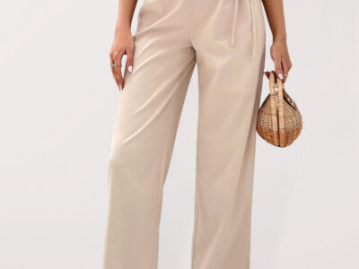 Chic Elegance High-Waisted Solid-Color Tie-Up Straight-Leg Pants