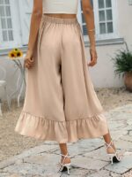 Solid Color Long Cult Pants with Stylish Ruffle Belt