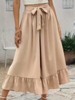 Solid Color Long Cult Pants with Stylish Ruffle Belt