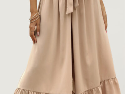 Solid Color Long Cult Pants with Stylish Ruffle Belt