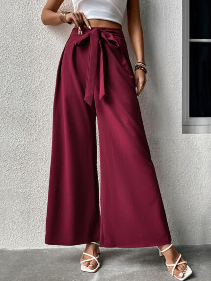 High Waist Lace Accent Wide Leg Pants in a Chic Commuter Style