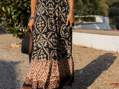 Boho Chic | Ethnic Print Swing Skirt with Unique Stitching