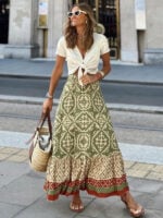 Boho Chic | Ethnic Print Swing Skirt with Unique Stitching