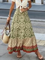 Boho Chic | Ethnic Print Swing Skirt with Unique Stitching