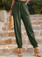 Woven Solid Color Casual High Waisted Pants