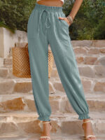 Woven Solid Color Casual High Waisted Pants