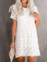 Elegant Round Neck Hollow Lace Midi Dress with a Casual Twist