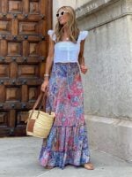 Long Ruffled Printed Skirt with Street-Chic Style