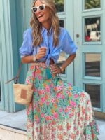 Long Ruffled Printed Skirt with Street-Chic Style