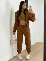 Knitted Casual Sports Fleece Hooded Three-piece Suit