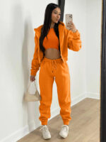 Knitted Casual Sports Fleece Hooded Three-piece Suit