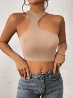 Asymmetrical Knitted Round Neck Cropped Tank Top