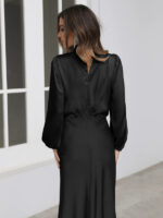 Satin Sophistication | Loose Long Sleeve Dress for Effortless Elegance