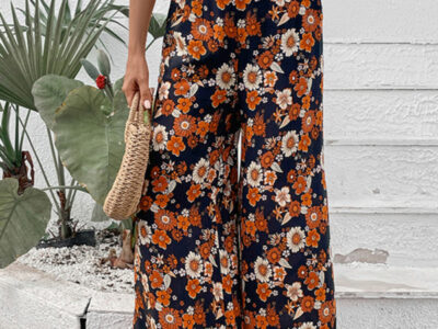 New Floral Fashion Print Wide-Leg Pants