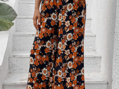 New Floral Fashion Print Wide-Leg Pants