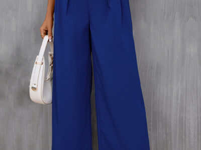 Slim Fit Wide-Leg Trousers in Stylish Blue