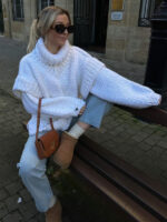 Fluffy Turtleneck Pullover Sweater with Long Sleeves