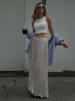 Shimmer and Shine | Long Sequined Street Fashion Skirt