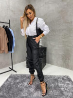 Elastic Waist Leather Pants with Straight Legs and Chic Pocket Details