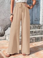 Plaid Wide Leg Pants with Elastic Waist and Puff Accents