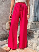 Plaid Wide Leg Pants with Elastic Waist and Puff Accents