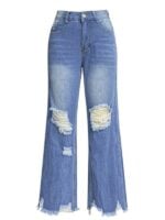 High-Waist Ripped Jeans / Micro-Boom Washed Style