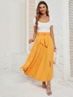 Solid Color Artistic Lace-Up Skirt for a Fashionable Statement