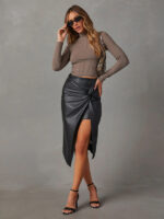 Mid-Length Leather Skirt with Alluring Side Slit