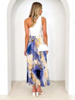 Printed A-Line Pleated Skirt with Elegant Drapery